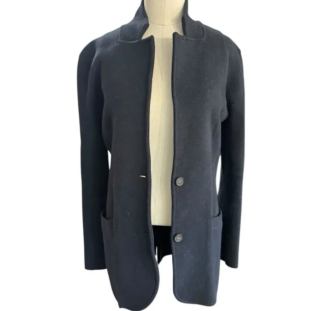 J.Crew Mercantile Knit Blazer Sweater Black Soft Cotton Long Sleeve Size XS